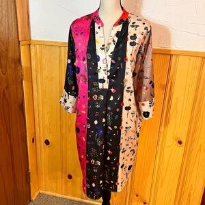 Vilagallo Brenda Colorful Striped Bouquet Print Midi Dress Sz-42